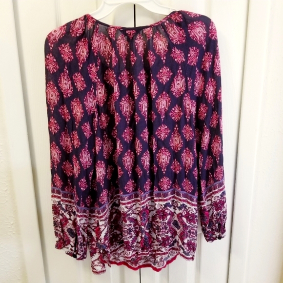 Lucky Brand Purple Boho Batik Print Peasant Blouse - Picture 2 of 6